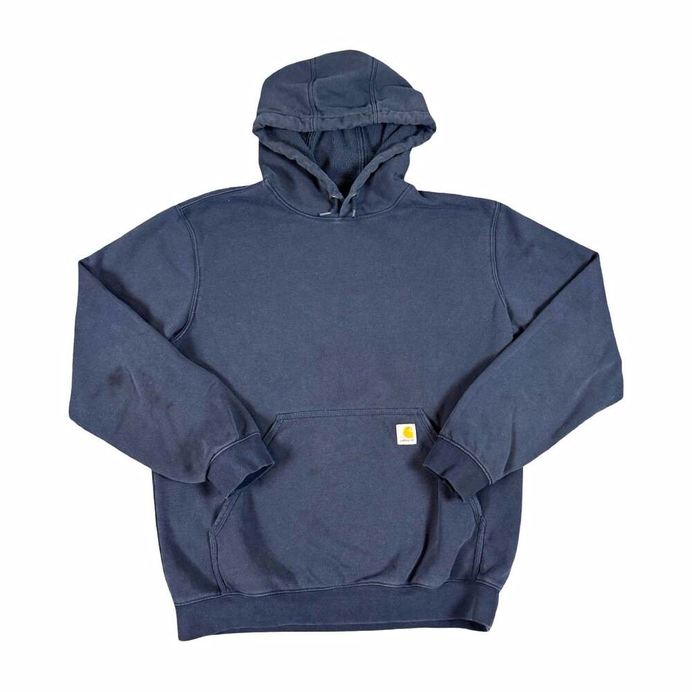 Carhartt Faded and Distressed Navy Blue Pullover Hoodie Logo Men’s Size L